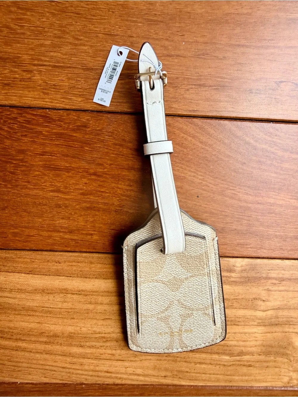 Coach Signature Canvas Luggage Tag Chalk/Light Khaki Gold Hardware. NWT - Picture 2 of 6